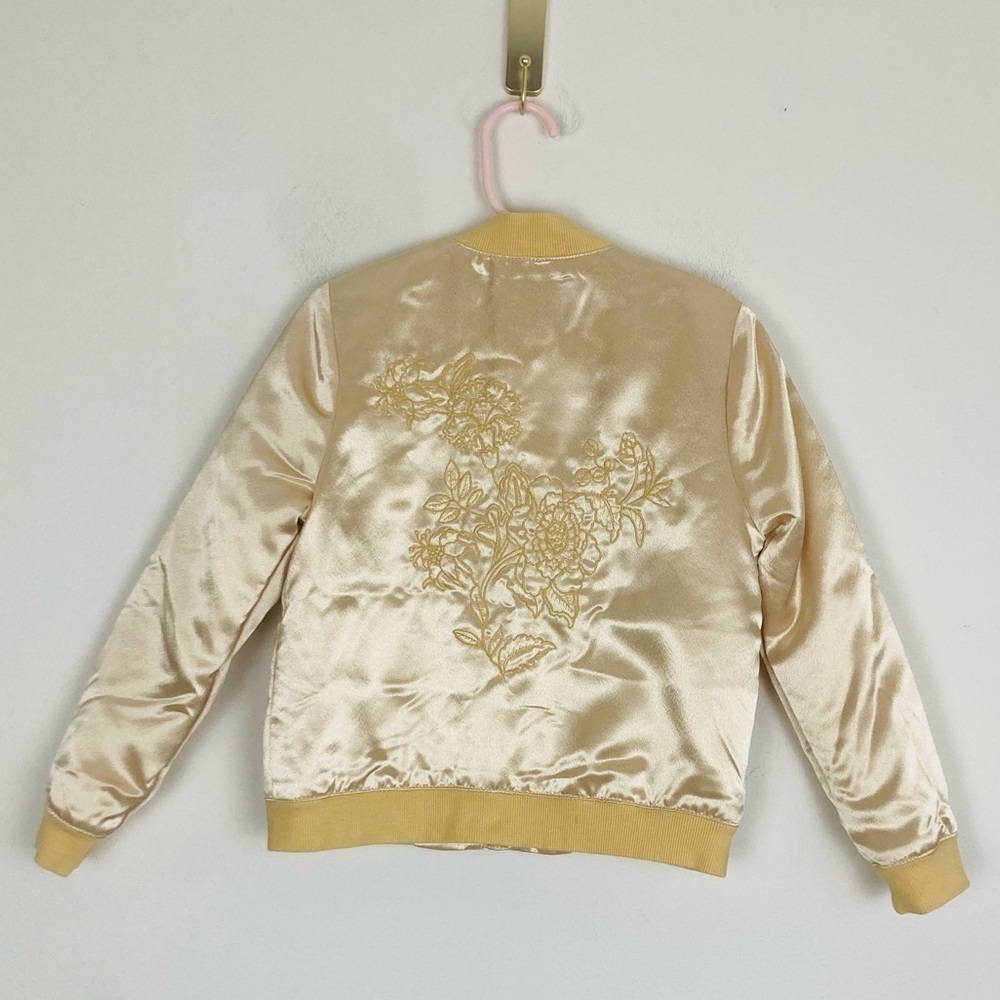Janie and Jack pale gold yellow satin zip up jacket w/floral embroidery size 5/6
